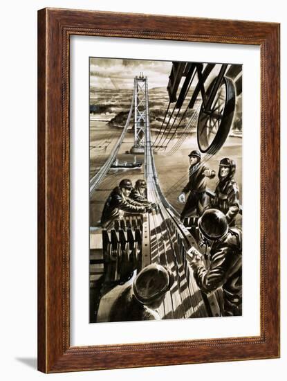 Building the Bridge across the Firth of Forth-Wilf Hardy-Framed Giclee Print