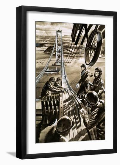 Building the Bridge across the Firth of Forth-Wilf Hardy-Framed Giclee Print