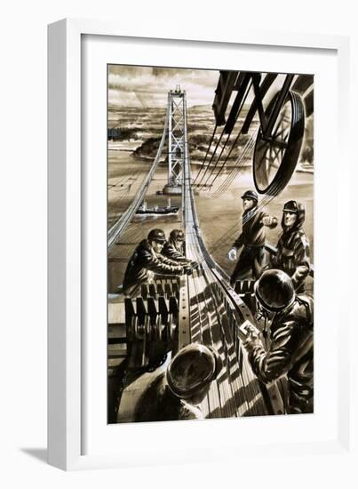 Building the Bridge across the Firth of Forth-Wilf Hardy-Framed Giclee Print