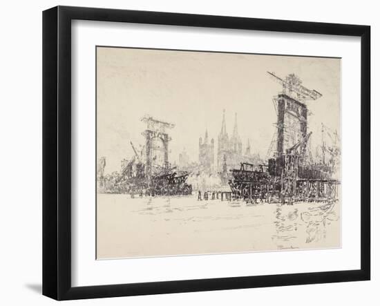 Building the Bridge at Cologne, 1914-Joseph Pennell-Framed Giclee Print