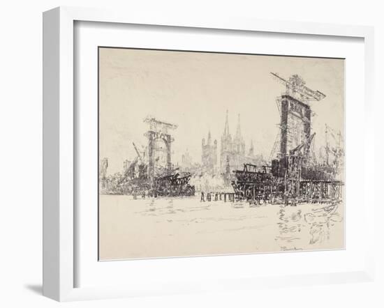 Building the Bridge at Cologne, 1914-Joseph Pennell-Framed Giclee Print