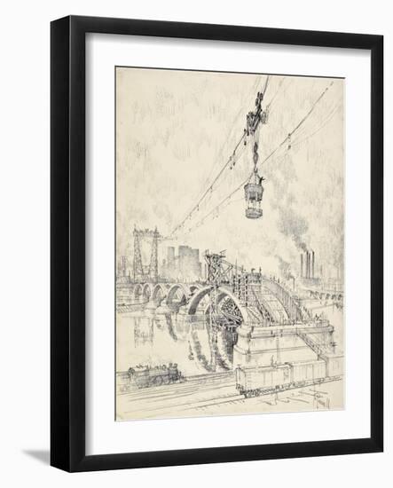 Building the Bridge, Minneapolis, 1915-Joseph Pennell-Framed Giclee Print