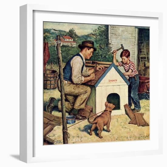 "Building the Doghouse", March 24, 1951-Amos Sewell-Framed Giclee Print