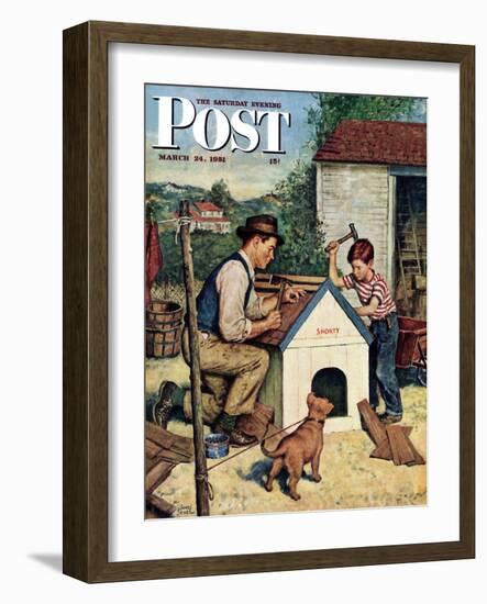 "Building the Doghouse" Saturday Evening Post Cover, March 24, 1951-Amos Sewell-Framed Giclee Print