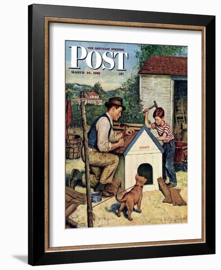 "Building the Doghouse" Saturday Evening Post Cover, March 24, 1951-Amos Sewell-Framed Giclee Print