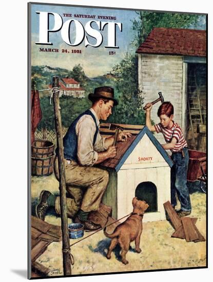 "Building the Doghouse" Saturday Evening Post Cover, March 24, 1951-Amos Sewell-Mounted Giclee Print