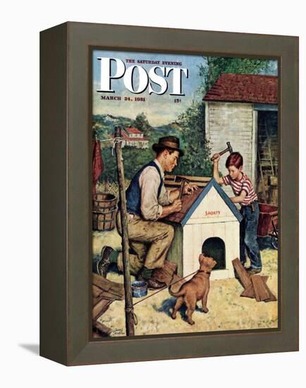 "Building the Doghouse" Saturday Evening Post Cover, March 24, 1951-Amos Sewell-Framed Premier Image Canvas