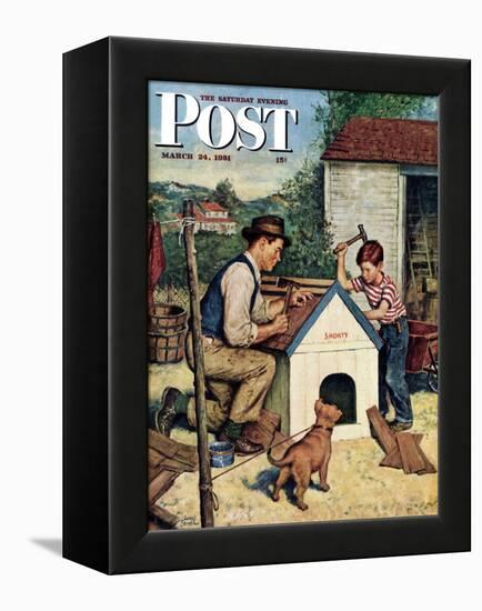 "Building the Doghouse" Saturday Evening Post Cover, March 24, 1951-Amos Sewell-Framed Premier Image Canvas