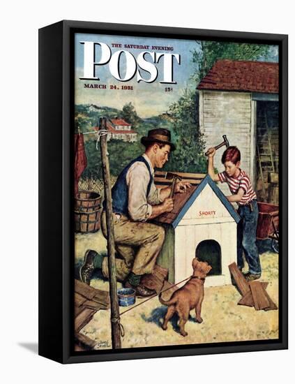 "Building the Doghouse" Saturday Evening Post Cover, March 24, 1951-Amos Sewell-Framed Premier Image Canvas