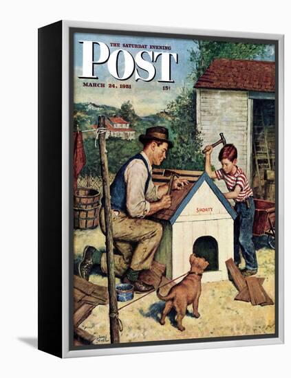 "Building the Doghouse" Saturday Evening Post Cover, March 24, 1951-Amos Sewell-Framed Premier Image Canvas