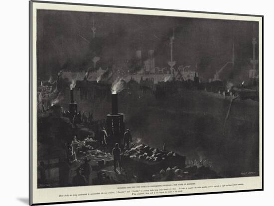 Building the New Dry Docks in Portsmouth Dockyard, the Scene at Midnight-null-Mounted Giclee Print