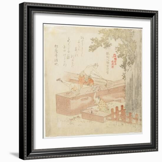 Building the Tsurugaoka Machimangu Shrine-Kubo Shunman-Framed Giclee Print