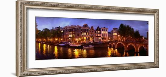 Buildings Along a Canal at Dusk, Amsterdam, Netherlands-null-Framed Photographic Print