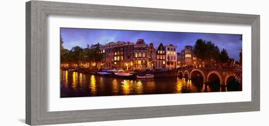 Buildings Along a Canal at Dusk, Amsterdam, Netherlands-null-Framed Photographic Print