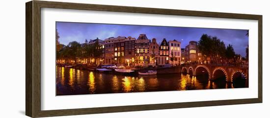 Buildings Along a Canal at Dusk, Amsterdam, Netherlands-null-Framed Photographic Print