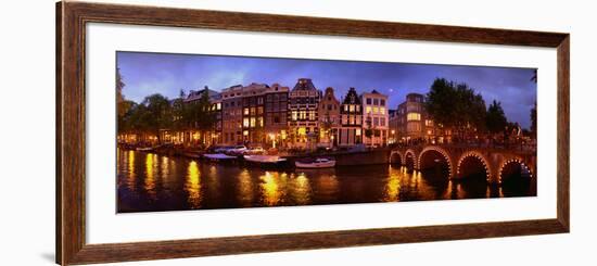 Buildings Along a Canal at Dusk, Amsterdam, Netherlands-null-Framed Photographic Print