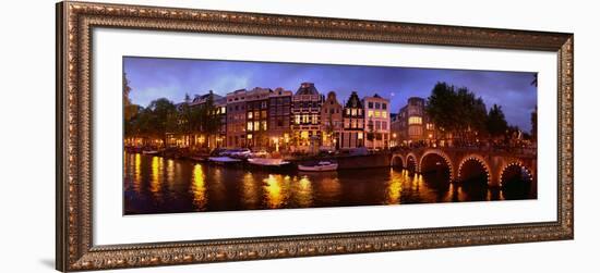 Buildings Along a Canal at Dusk, Amsterdam, Netherlands-null-Framed Photographic Print