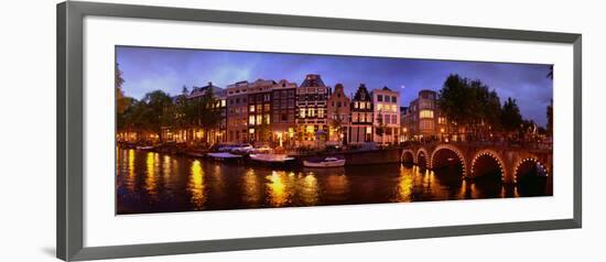 Buildings Along a Canal at Dusk, Amsterdam, Netherlands-null-Framed Photographic Print