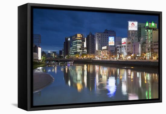 Buildings Along Hakata River at Dusk, Fukuoka, Kyushu, Japan-Ian Trower-Framed Premier Image Canvas