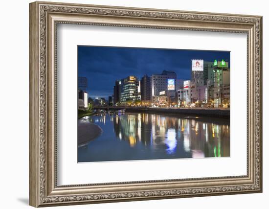 Buildings Along Hakata River at Dusk, Fukuoka, Kyushu, Japan-Ian Trower-Framed Photographic Print