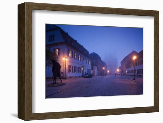 Buildings along Maximilianstrasse at dawn fog, Speyer, Rhineland-Palatinate, Germany-null-Framed Photographic Print