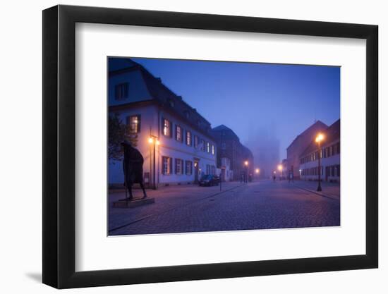 Buildings along Maximilianstrasse at dawn fog, Speyer, Rhineland-Palatinate, Germany-null-Framed Photographic Print