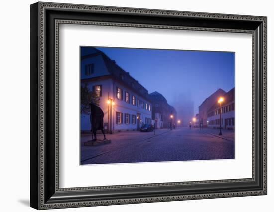 Buildings along Maximilianstrasse at dawn fog, Speyer, Rhineland-Palatinate, Germany-null-Framed Photographic Print