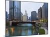 Buildings Along Wacker Drive and the Chicago River, Trump Tower Centre Left, Chicago, Illinois, USA-Amanda Hall-Mounted Photographic Print