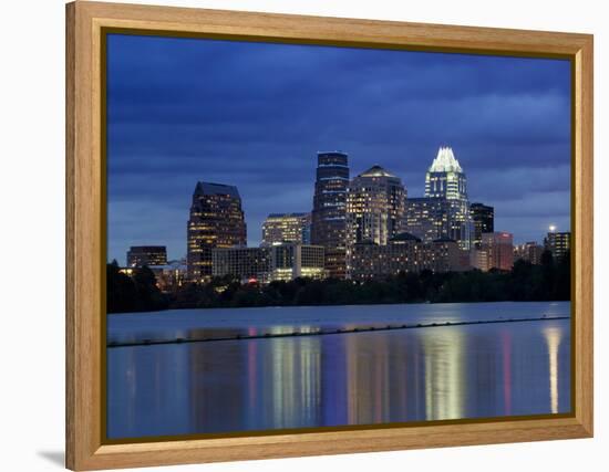 Buildings at the Waterfront Lit Up at Dusk, Town Lake, Austin, Texas, USA-null-Framed Premier Image Canvas