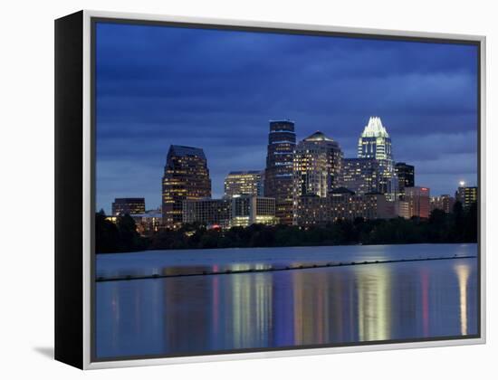 Buildings at the Waterfront Lit Up at Dusk, Town Lake, Austin, Texas, USA-null-Framed Premier Image Canvas