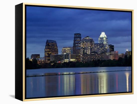 Buildings at the Waterfront Lit Up at Dusk, Town Lake, Austin, Texas, USA-null-Framed Premier Image Canvas