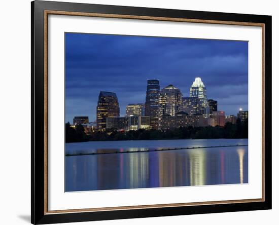 Buildings at the Waterfront Lit Up at Dusk, Town Lake, Austin, Texas, USA-null-Framed Photographic Print