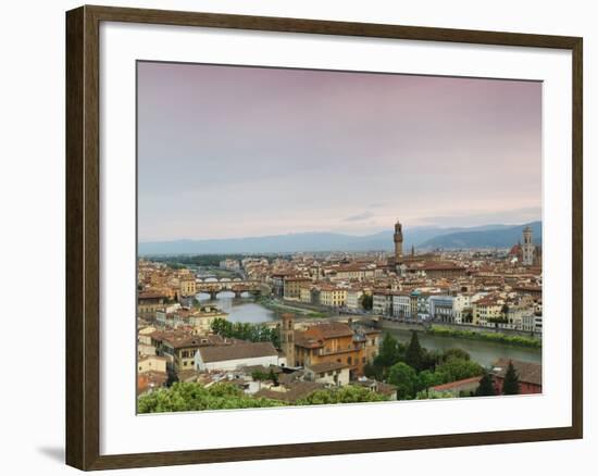 Buildings in a City, Ponte Vecchio, Arno River, Duomo Santa Maria Del Fiore, Florence, Tuscany, ...-null-Framed Photographic Print