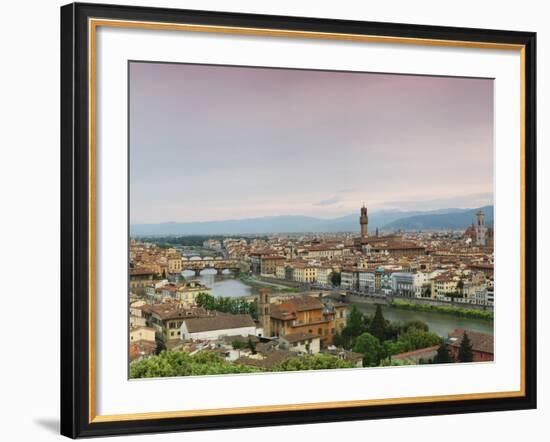 Buildings in a City, Ponte Vecchio, Arno River, Duomo Santa Maria Del Fiore, Florence, Tuscany, ...-null-Framed Photographic Print