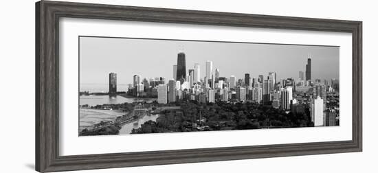 Buildings in a City, View of Hancock Building and Sears Tower, Lincoln Park, Lake Michigan-null-Framed Photographic Print