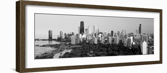 Buildings in a City, View of Hancock Building and Sears Tower, Lincoln Park, Lake Michigan-null-Framed Photographic Print
