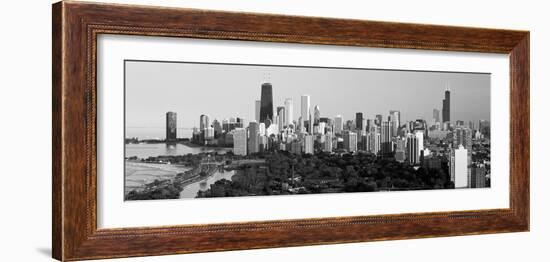 Buildings in a City, View of Hancock Building and Sears Tower, Lincoln Park, Lake Michigan-null-Framed Photographic Print