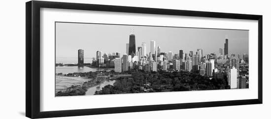 Buildings in a City, View of Hancock Building and Sears Tower, Lincoln Park, Lake Michigan-null-Framed Photographic Print