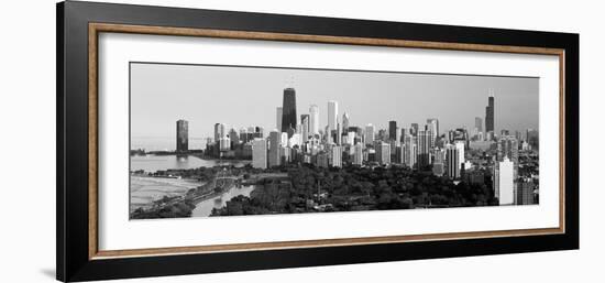 Buildings in a City, View of Hancock Building and Sears Tower, Lincoln Park, Lake Michigan-null-Framed Photographic Print