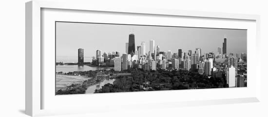 Buildings in a City, View of Hancock Building and Sears Tower, Lincoln Park, Lake Michigan-null-Framed Photographic Print