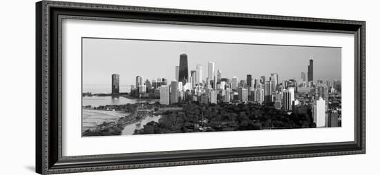Buildings in a City, View of Hancock Building and Sears Tower, Lincoln Park, Lake Michigan-null-Framed Photographic Print