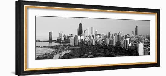 Buildings in a City, View of Hancock Building and Sears Tower, Lincoln Park, Lake Michigan--Framed Photographic Print