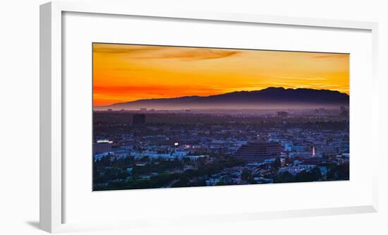 Buildings in a City with Mountain Range in the Background, Santa Monica Mountains, Los Angeles-null-Framed Photographic Print