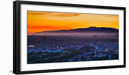 Buildings in a City with Mountain Range in the Background, Santa Monica Mountains, Los Angeles-null-Framed Photographic Print