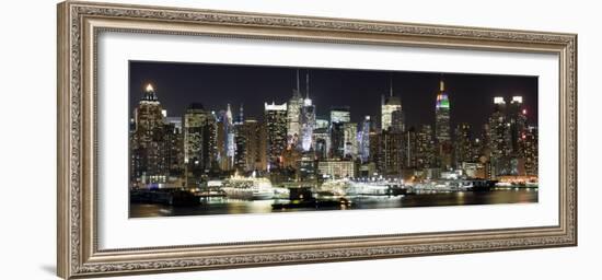 Buildings in City Lit Up at Night, Hudson River, Midtown Manhattan, Manhattan, New York City-null-Framed Photographic Print