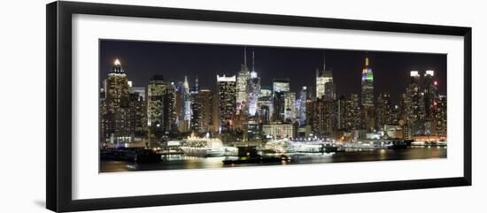 Buildings in City Lit Up at Night, Hudson River, Midtown Manhattan, Manhattan, New York City-null-Framed Photographic Print