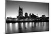 Buildings lit up at dusk at the waterfront, Cumberland River, Bell South Tower, Nashville, Tenne...-null-Mounted Photographic Print