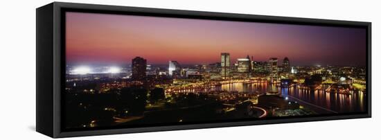 Buildings Lit Up at Dusk, Baltimore, Maryland, USA-null-Framed Premier Image Canvas