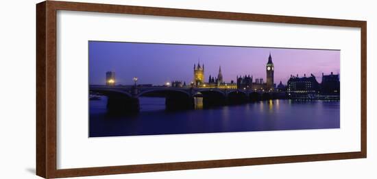 Buildings Lit Up at Dusk, Big Ben, Houses of Parliament, London, England-null-Framed Photographic Print