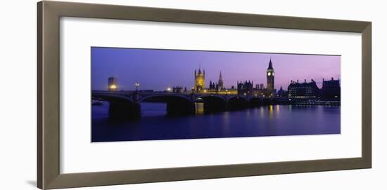 Buildings Lit Up at Dusk, Big Ben, Houses of Parliament, London, England-null-Framed Photographic Print